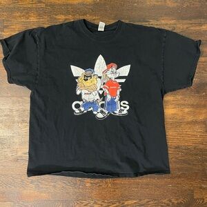 Black Graphic T-Shirt with Cartoon Characters